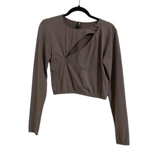 Velocity Cropped Long Sleeve Workout Athletic Top Dusty Purple Cutout Size L